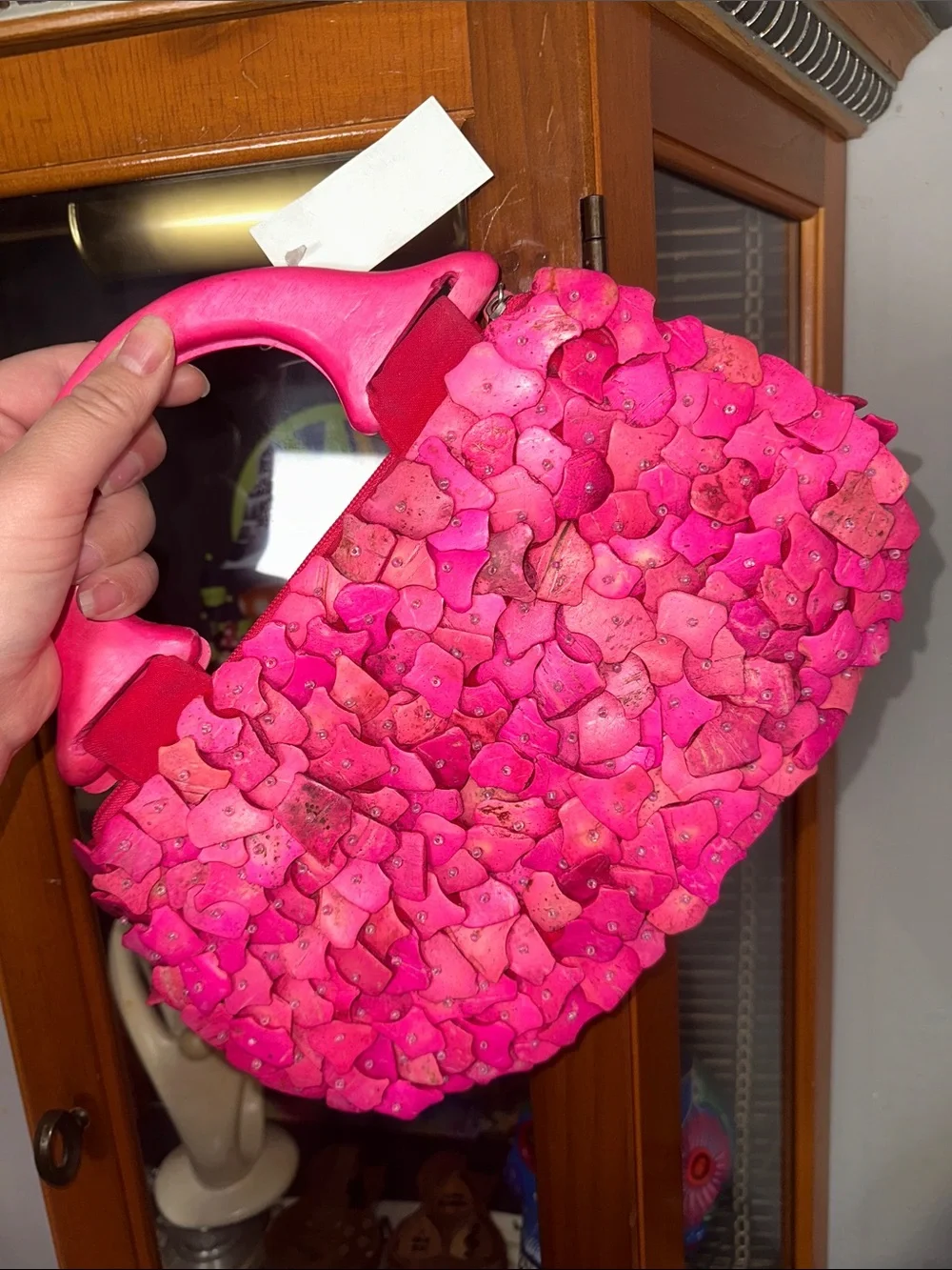 Hot Pink Beaded Clutch with Decorative Handle